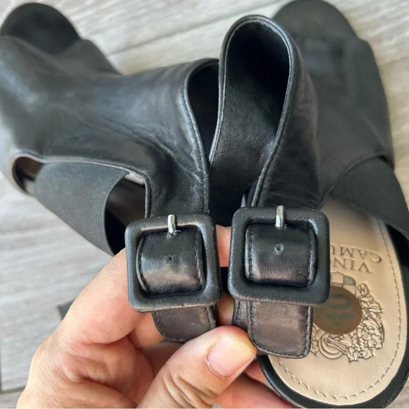 VINCE CAMUTO Vamelia Black Genuine Leather  Open Toe Booties - Picture 12 of 15